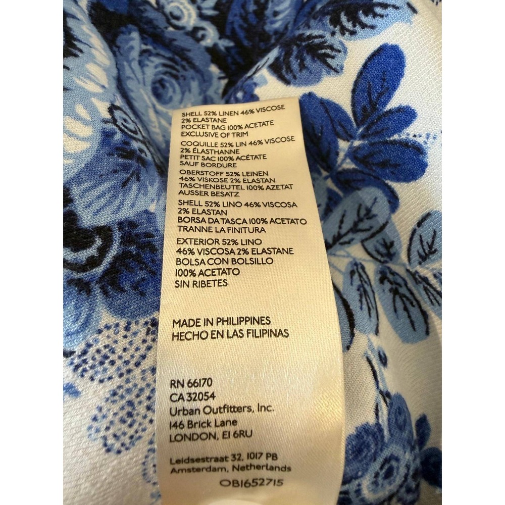 Maeve Anthropologie Linen Blend Wide Leg Pants Blue White Floral Toile Sz US 12 - Picture 6 of 8